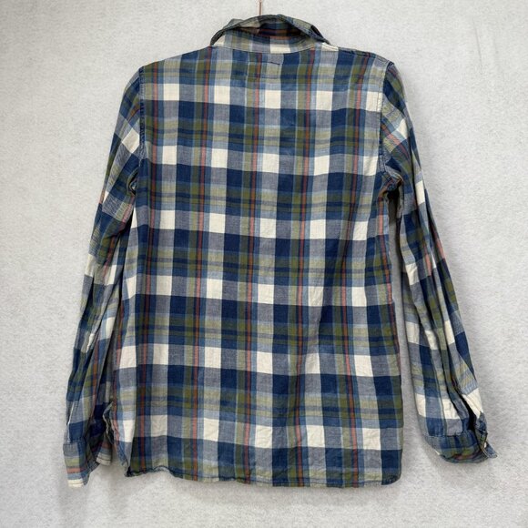Current/Elliott Shirt Womens Medium Blue Green Plaid Button Down Long Sleeve - Picture 11 of 12